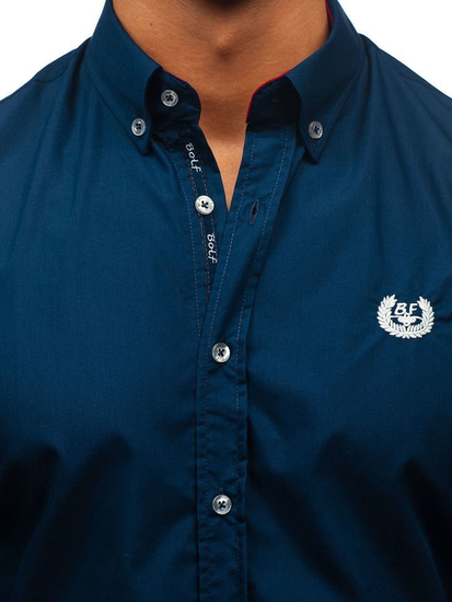 Camisa de manga larga elegante para hombre azul oscuro Bolf 2772