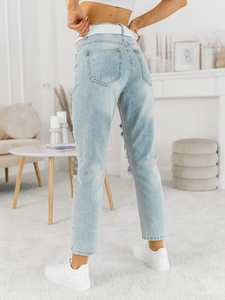 Pantalón vaquero para mujer con cinturón color azul celeste Denley BS502