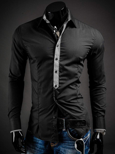 Camisa de hombre elegante de manga larga negra Bolf 0939A