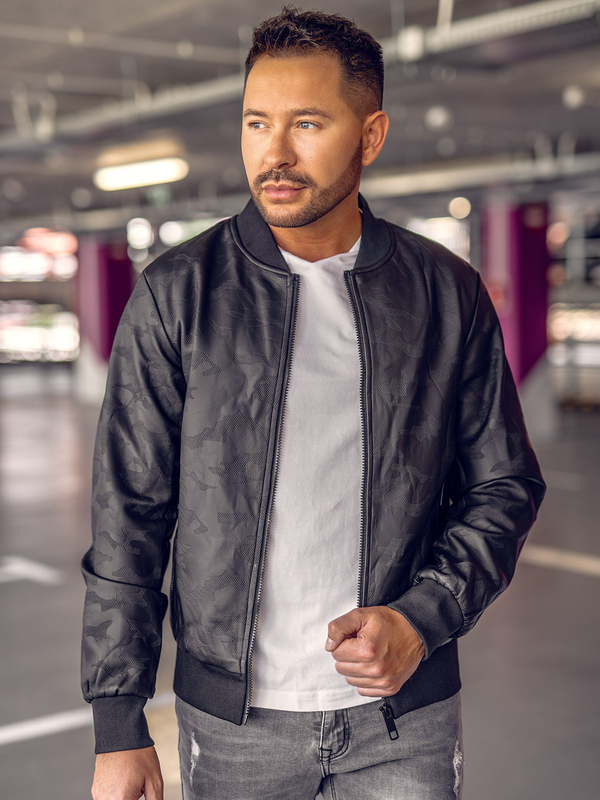 Chaqueta bomber de cuero para hombre negro Bolf 3A63B
