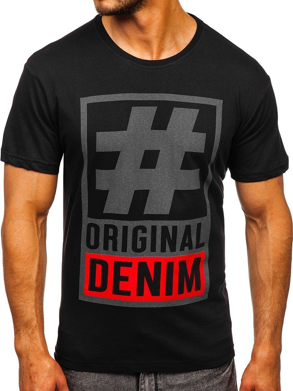 Camiseta estampada para hombre color negro Bolf 008