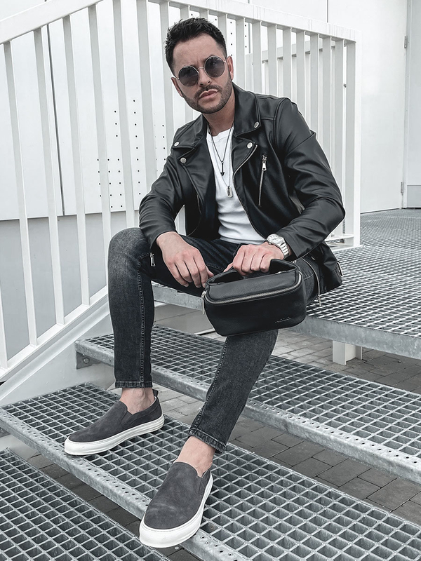 Chaqueta ramonera de cuero para hombre negro Bolf 0006-A