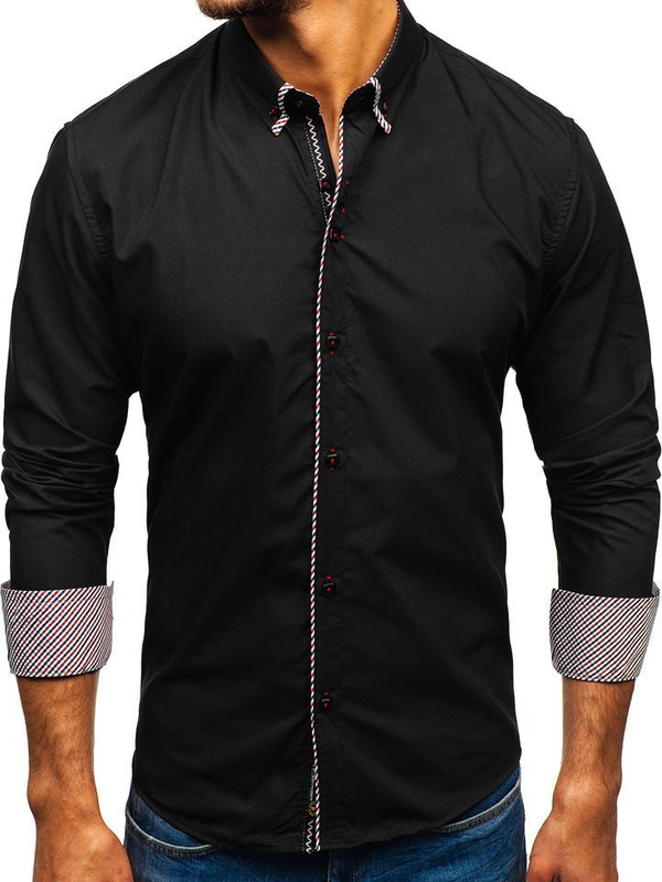 Camisa elegante de manga larga para hombre negra Bolf 2701-1