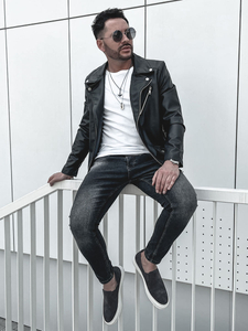 Chaqueta ramonera de cuero para hombre negro Bolf 0006-A