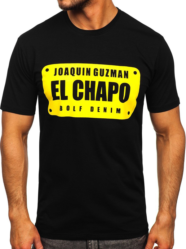 Camiseta de manga corta con impresión para hombre negro Bolf 192364