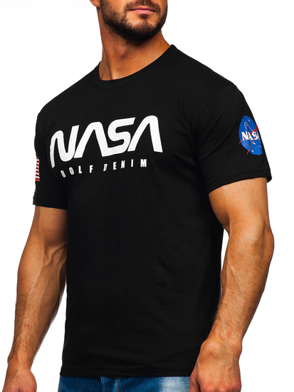 Camiseta algodón de manga corta con impresión para hombre negro Bolf 14401