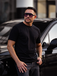 Camiseta de hombre de algodón negra sin estampado Bolf 14291