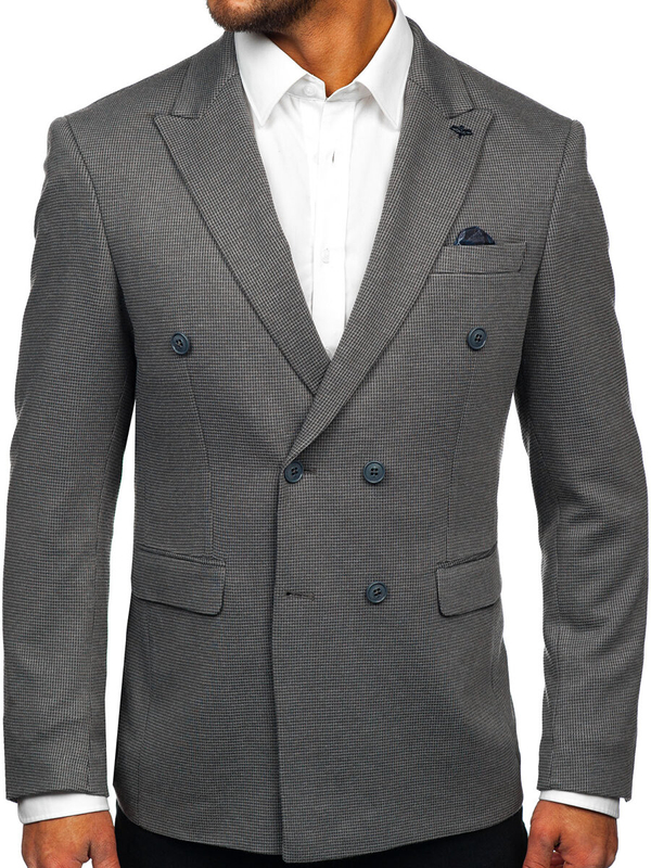 Americana de doble botonadura casual para hombre gris Bolf 004