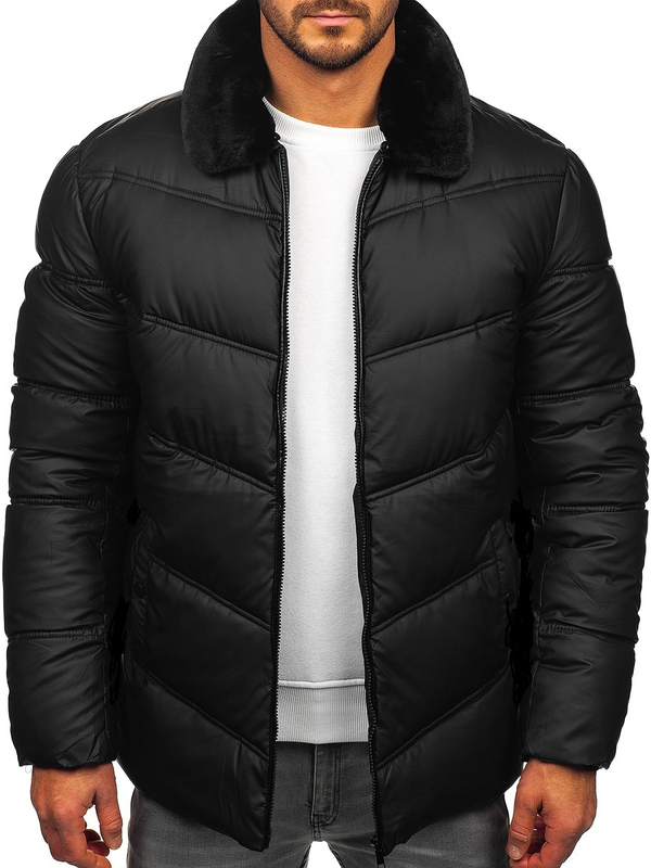 Chaqueta acolchada de invierno con pelo para hombre negro Bolf 31M5005
