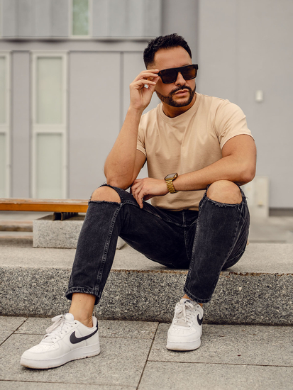 Camiseta lisa de algodón beige para hombre Bolf 192397A