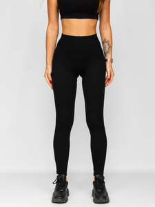 Leggings de punto canalé para mujer negro Bolf 2310