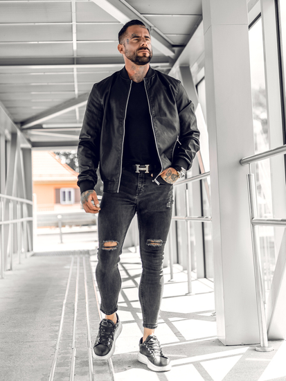 Chaqueta bomber de cuero para hombre negro Bolf 1147A