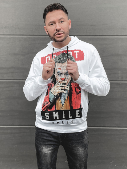 Sudadera con capucha e impresión para hombre blanco Bolf 6384