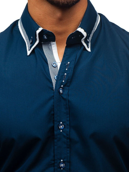 Camisa de manga larga elegante para hombre azul oscuro Bolf 3704-1