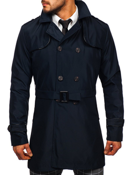 Gabardina cruzada para hombre con cuello alto y cinturón color azul oscuro Bolf 0001