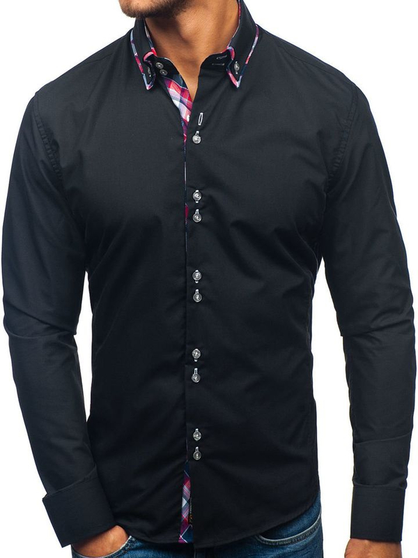 Camisa de manga larga elegante para hombre negra Bolf 2712
