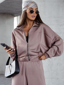 Chándal de dos piezas con cremallera para mujer color mantequilla capuchino Bolf 821109