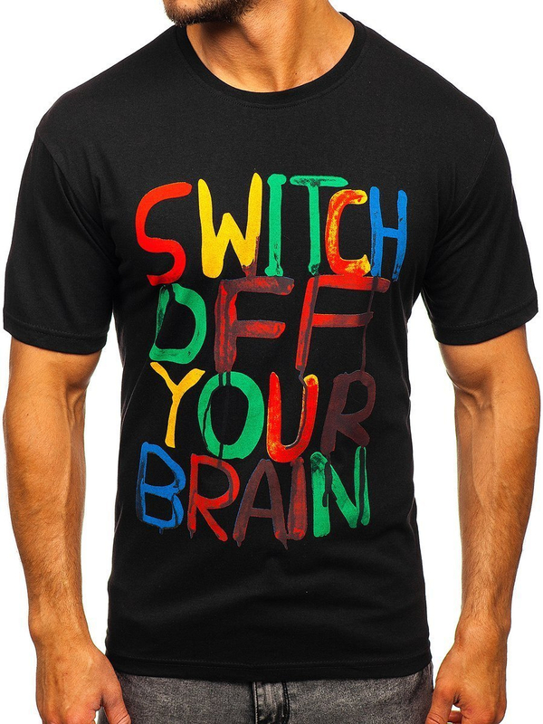 Camiseta negra estampada para hombre Bolf 1181