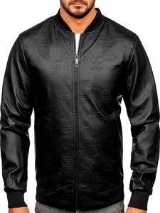 Chaqueta bomber de cuero para hombre negro Bolf 3A65