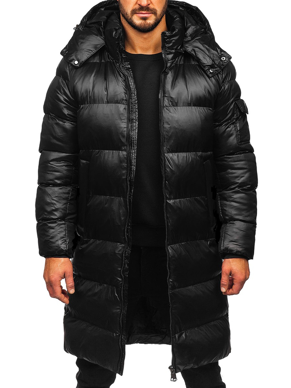 Chaqueta larga acolchada de invierno para hombre negro Bolf 9971