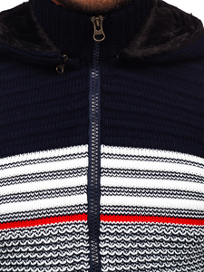 Suéter-chaqueta abierto grueso con capucha para hombre color azul oscuro Bolf 2048