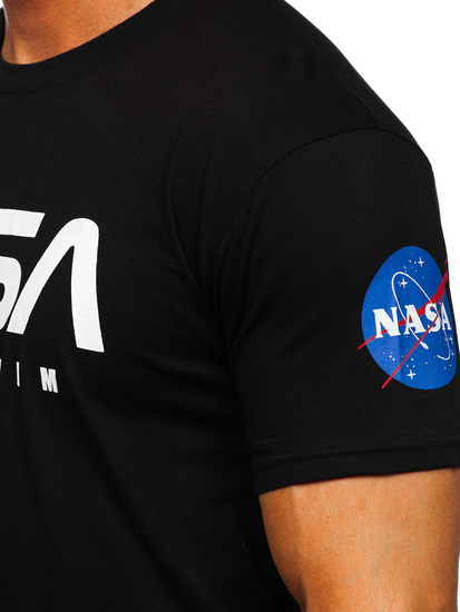 Camiseta algodón de manga corta con impresión para hombre negro Bolf 14401