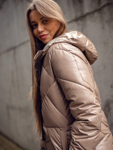 Chaqueta larga acolchada abrigo de invierno con capucha para mujer camel Bolf 5M3189