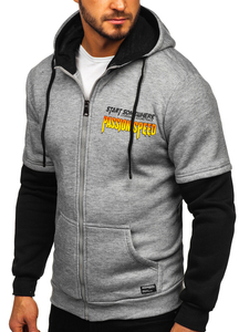 Sudadera con capucha gris para hombre con bolsillo canguro y estampado Bolf HY611