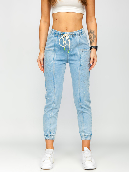 Pantalón vaquero con lentejuelas mom fit para mujer azul Bolf BF108