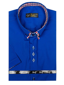 Camisa elegante de manga corta para hombre azul medio Bolf 3507