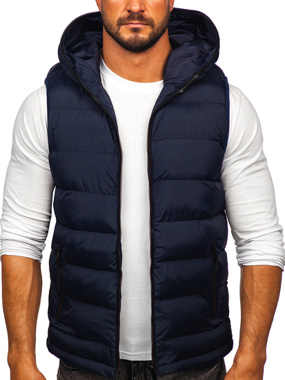 Chaleco acolchado grueso con capucha para hombre azul oscuro Bolf 7M805