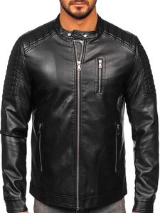 Chaqueta biker de cuero para hombre negro Bolf 11Z8017