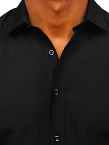 Camisa elegante de manga corta para hombre negro Bolf 7501