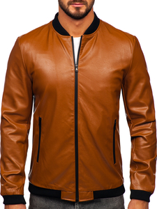 Chaqueta bomber de cuero para hombre marrón Bolf 6803A