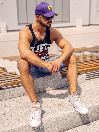 Camiseta de tirantes anchos con impresión negro Bolf 14832A