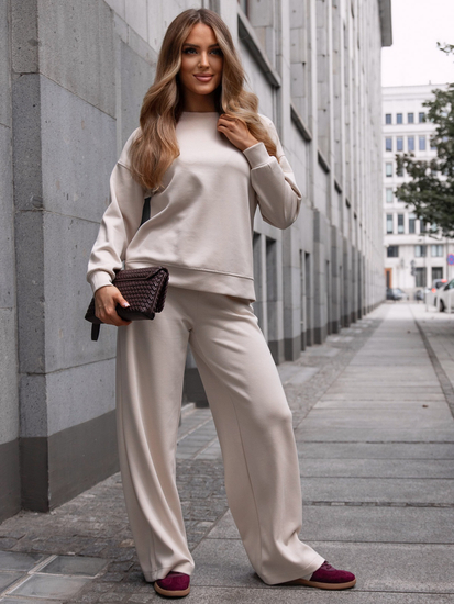 Chándal de dos piezas con cremallera para mujer color mantequilla beige Bolf 821111