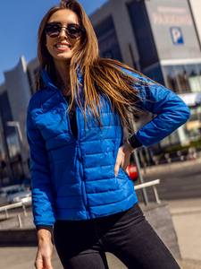 Chaqueta acolchada con cuello alto de entretiempo para mujer azul claro Bolf 1141A