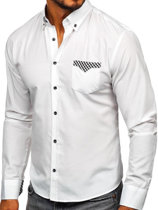 Camisa elegante de manga larga para hombre blanco Bolf 4711