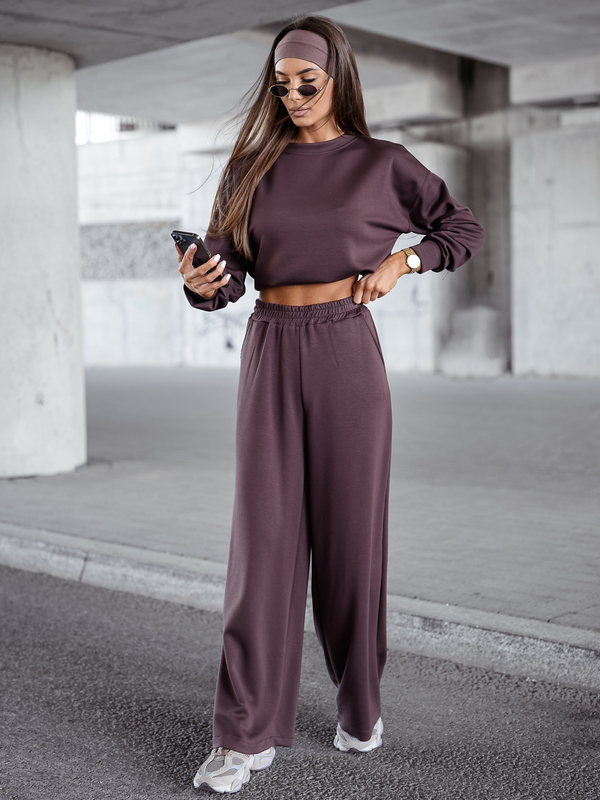 Chándal de dos piezas con cremallera para mujer color mantequilla chocolate Bolf 821111