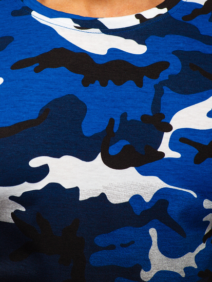 Camiseta para hombre azul con estampado de camuflaje Bolf S808