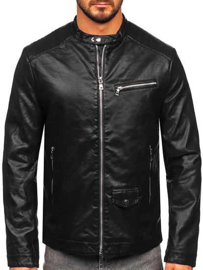 Chaqueta biker de cuero para hombre negro Bolf 11Z8021