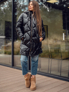 Chaqueta larga acolchada abrigo de invierno con capucha para mujer negro Bolf 5M3189