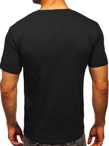 Camiseta de hombre de algodón negra sin estampado Bolf 192397