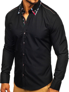 Camisa elegante de manga larga negra para hombre Bolf 3701