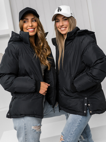 Chaqueta acolchada de invierno con capucha para mujer negro Bolf 5M3169A