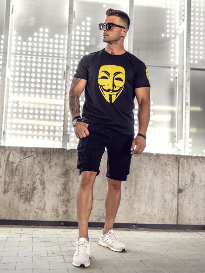 Camiseta de manga corta con impresión para hombre negro Bolf 14400A