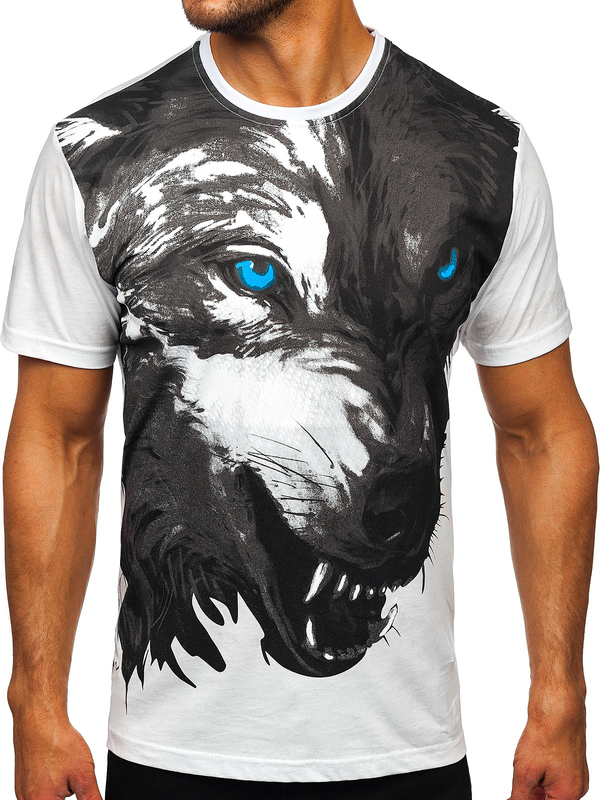 Camiseta algodón de manga corta con impresión para hombre blanco Bolf 5041