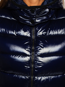 Chaqueta acolchada de invierno con capucha para mujer color azul oscuro Bolf B9583