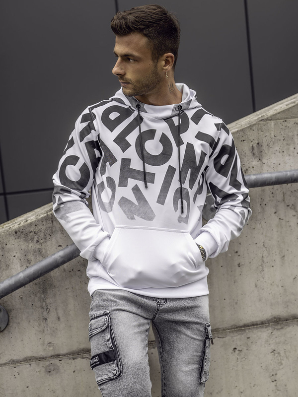 Sudadera tipo canguro con capucha con impresión para hombre blanco Bolf 8B992
