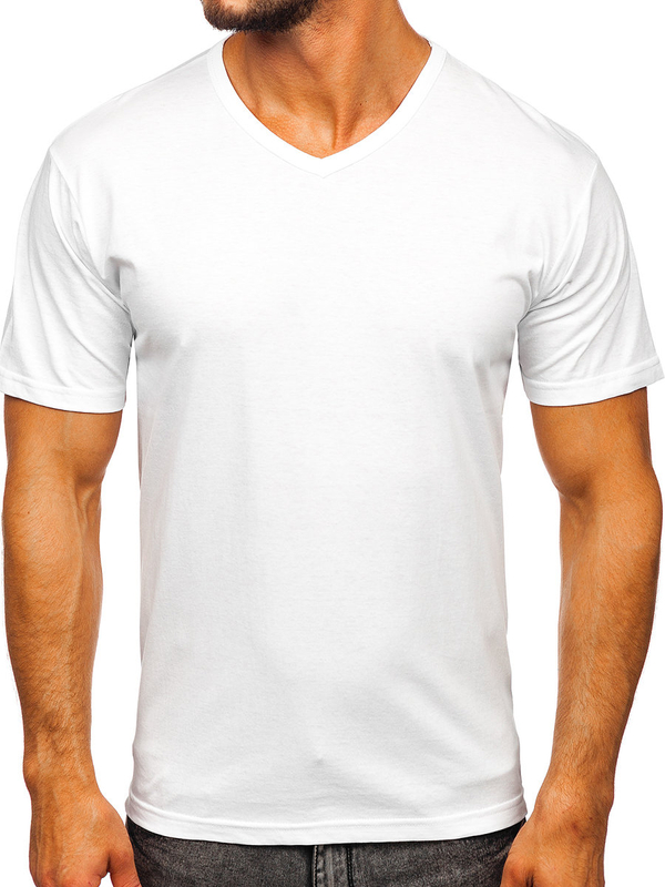 Camiseta blanca lisa con cuello en V para hombre Bolf 192131